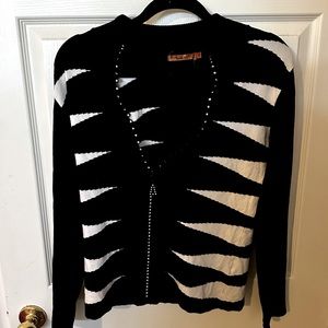 Belldini Black White Rhinestone Full Zipper Cardigan Sz M